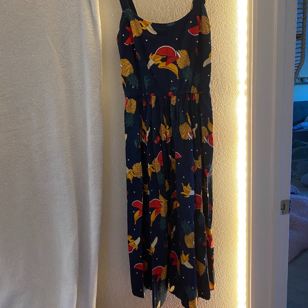 Modcloth X Collectif Vintage Fruit Print A-line Drop Waist Dress - US Small/UK10